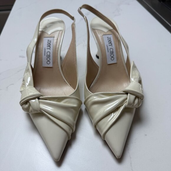 Jimmy Choo Patent Leather Bow Slingback Heels - Picture 4 of 6